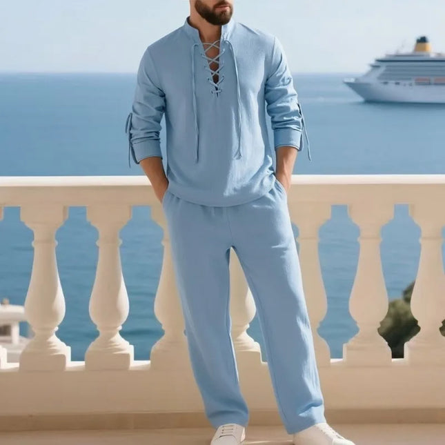 2-Piece Men's Cotton Linen Shirt and Pants Set