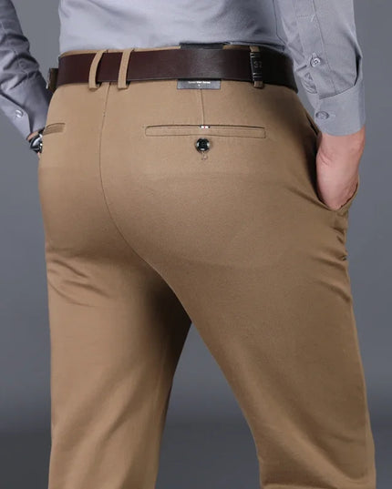 Classic Men's High-Waist Stretch Cotton Straight Trousers