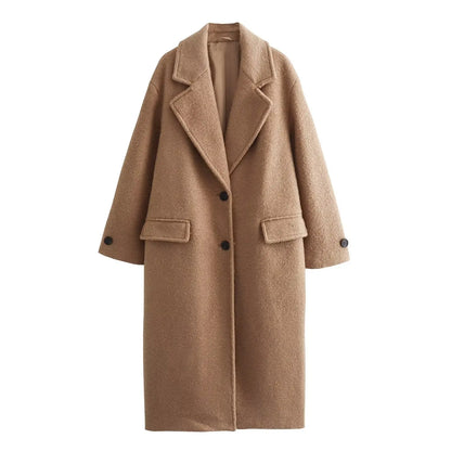 Women's Long Warm Coat with Button Closure, Thick Insulation & Turn-Down Collar