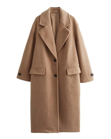 Women's Long Warm Coat with Button Closure, Thick Insulation & Turn-Down Collar