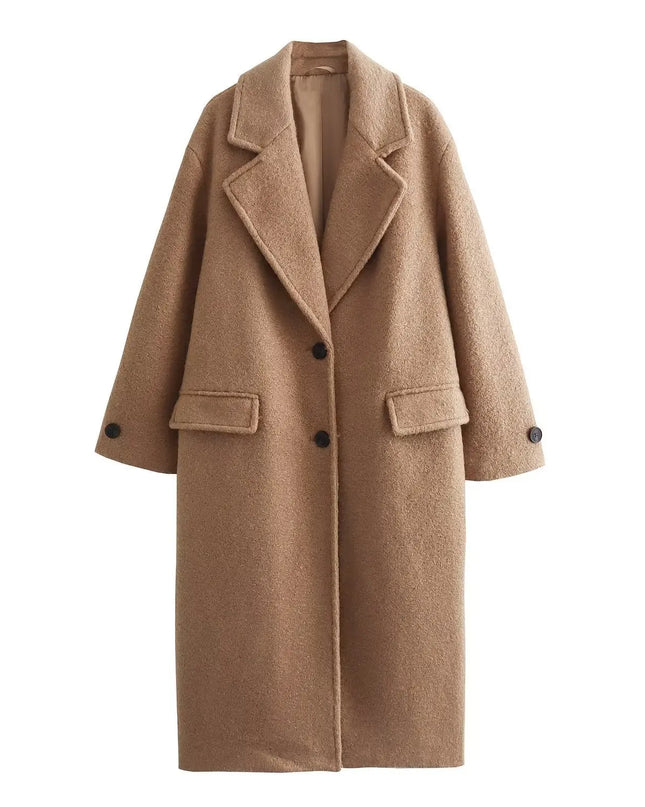 Women's Long Warm Coat with Button Closure, Thick Insulation & Turn-Down Collar