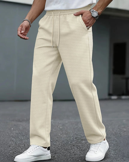 Men’s Lightweight Breathable Wide-Checkered Casual Pants with Drawstring Waist
