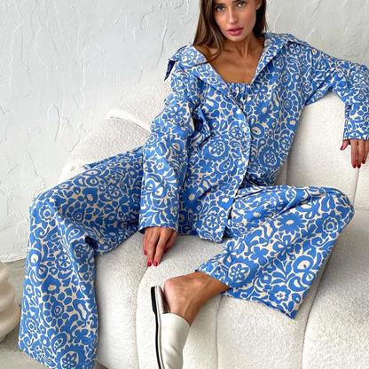 Women's 3-Piece Set: Long Sleeve Blouse, Sleeveless Tube Top, and High Waist Pants