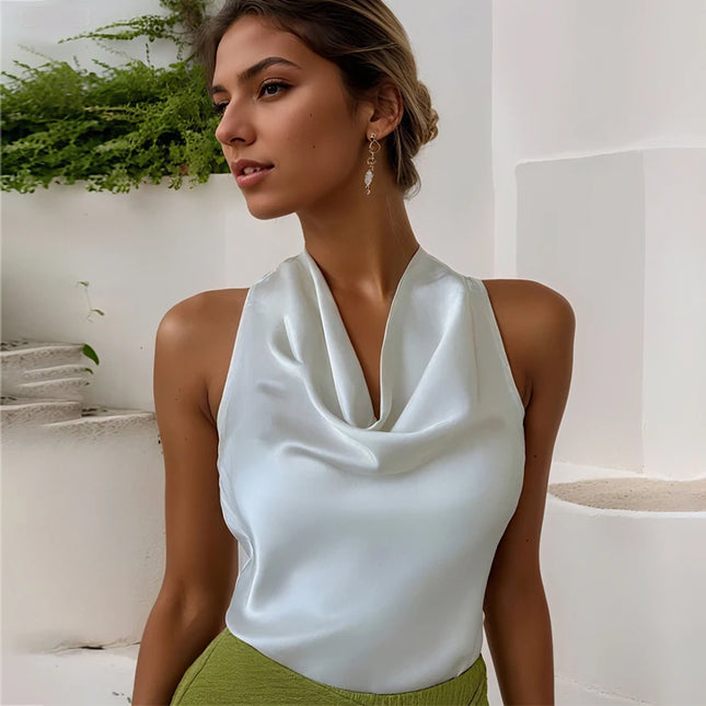 Satin Women's Halter Backless Sleeveless Blouse