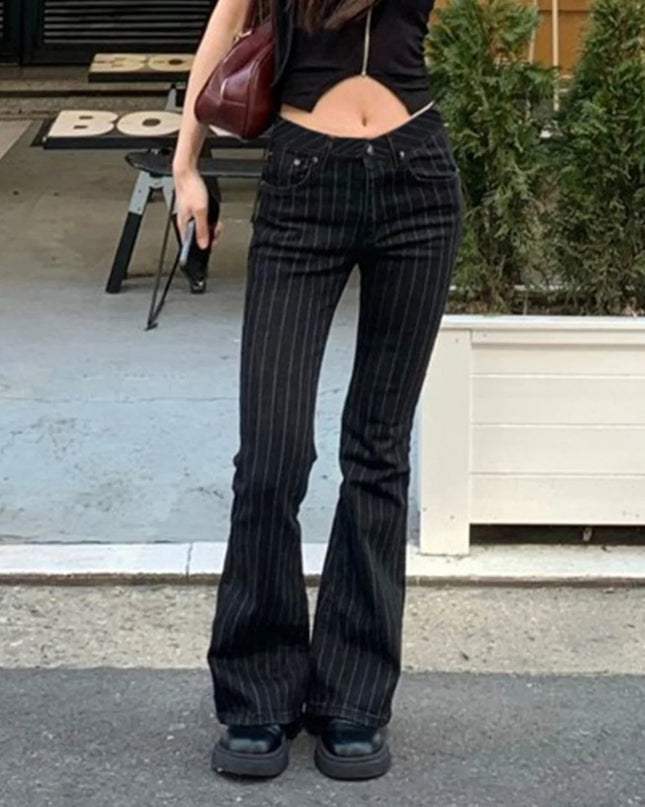 Women's Low Rise Bootcut Striped Flare Pants