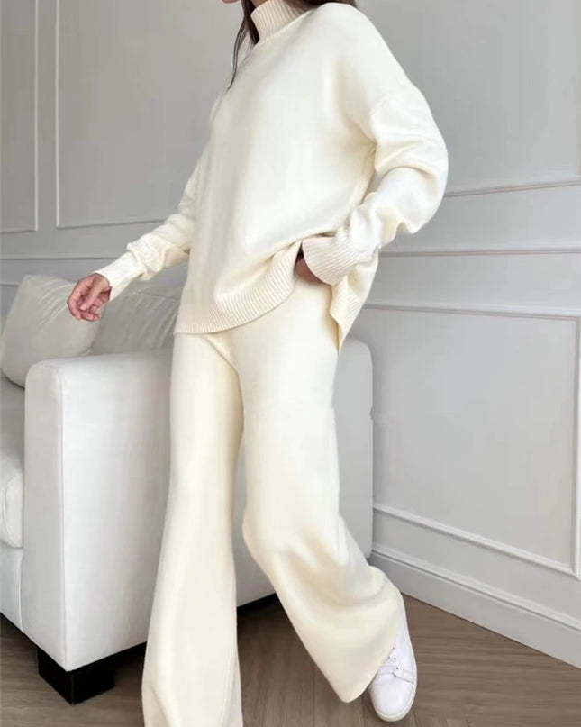 Women's 2 Piece Knitted Turtleneck Sweater & Straight Leg Pants Set