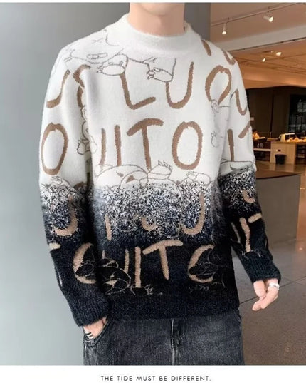 Men's Harajuku Knit Sweater with Letter Print