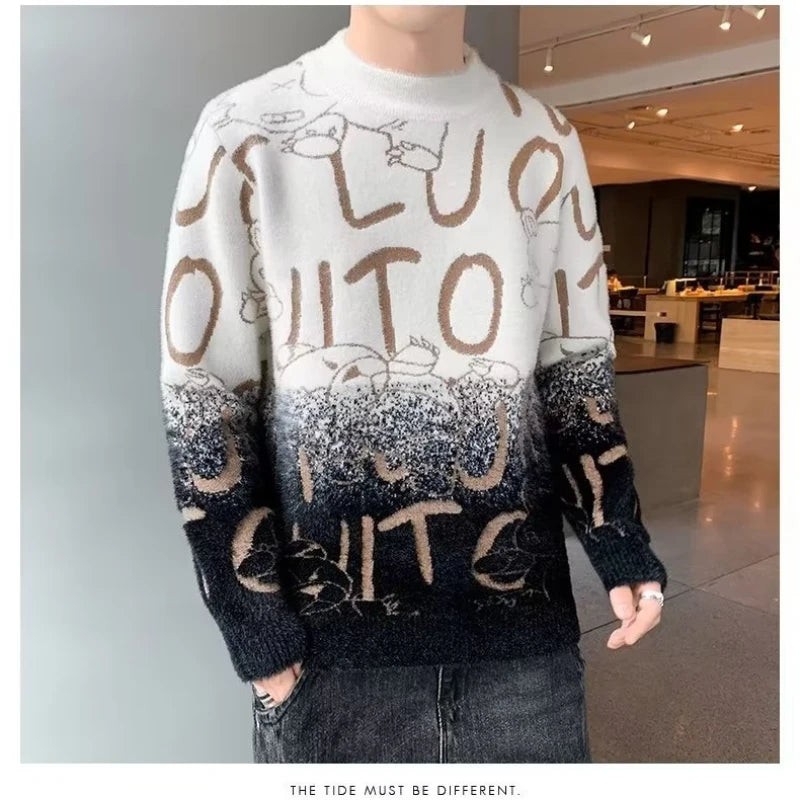 Men's Harajuku Knit Sweater with Letter Print