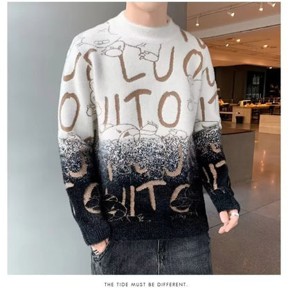 Men's Harajuku Knit Sweater with Letter Print