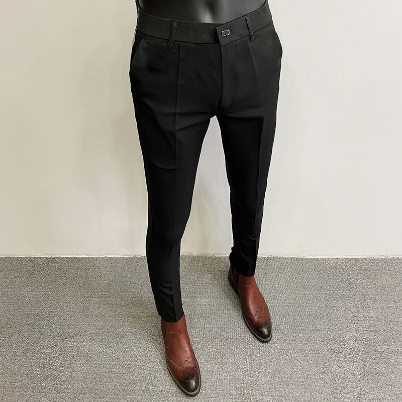 Men's Slim Fit Elastic Formal Dress Pants - Comfortable & Stylish Business Trousers