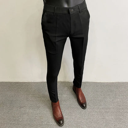 Men's Slim Fit Elastic Formal Dress Pants - Comfortable & Stylish Business Trousers