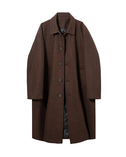 Men's Woollen Long Coat with Turn-Down Collar