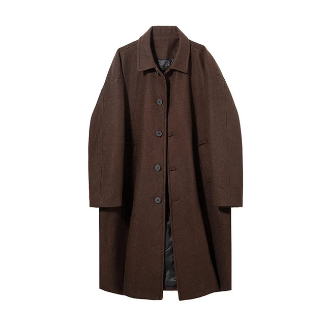 Men's Woollen Long Coat with Turn-Down Collar