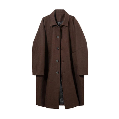 Men's Woollen Long Coat with Turn-Down Collar