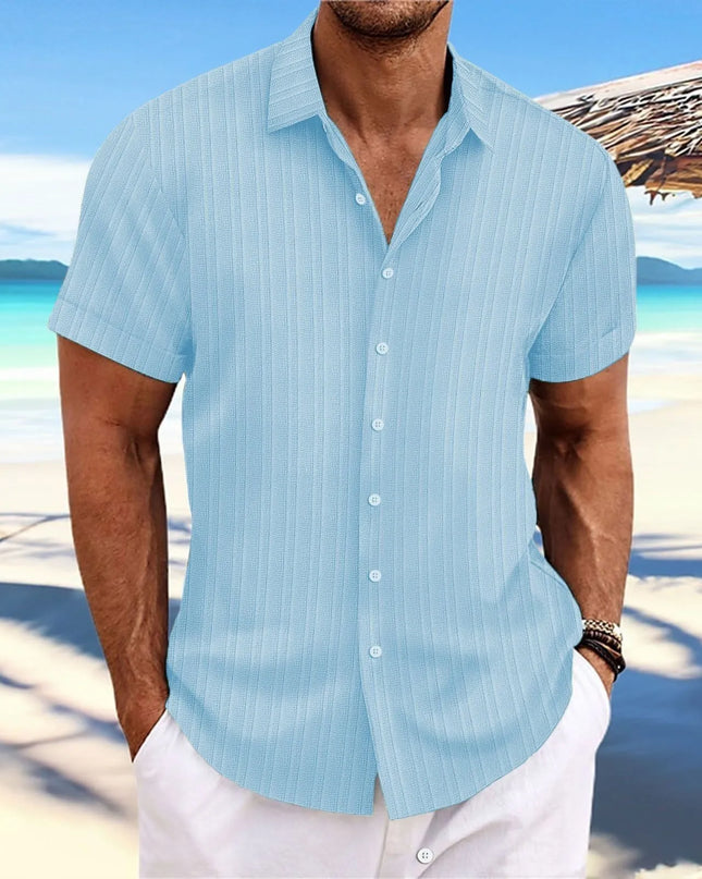Men's Vertical Jacquard Short Sleeve Button-Down Shirt