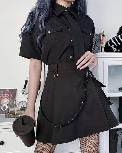 High Waist Black Mini Skirt for Women - Patchwork Bandage Design