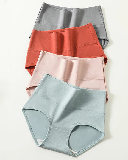 Set of 4 High-Waist Cotton Women's Underwear Briefs