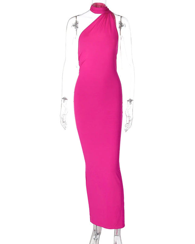 Hugcitar Adjustable Backless Ruched Dress with Single Shoulder and Scarf Loop for Women