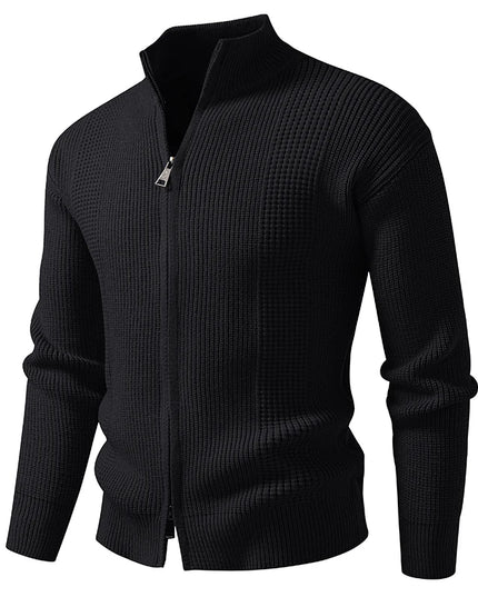 Men's Slim Knit Sweater Jacket with Stand Collar and Zipper