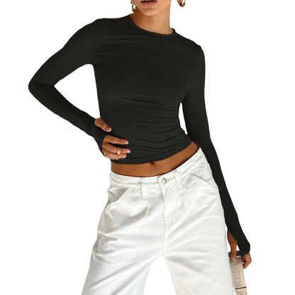 Women's Long Sleeve Slim Fit Top with Thumb Holes - Various Colors