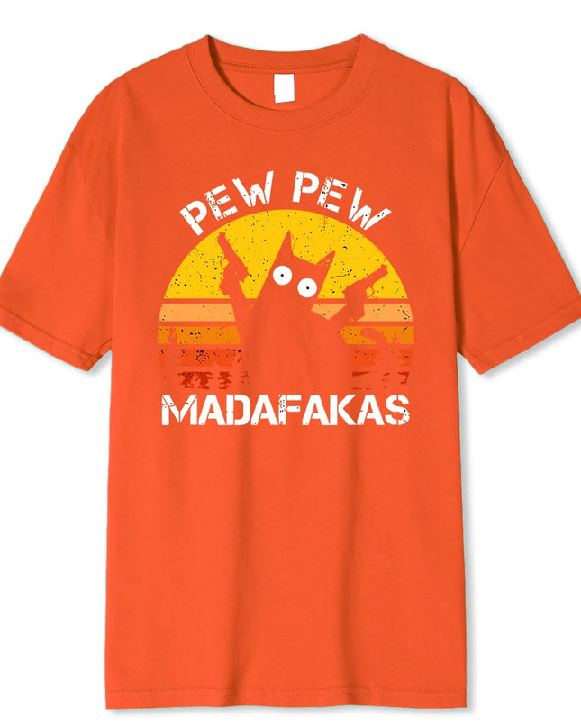 Madafakas Graphic Tee: Cat with Dual Guns - Breathable Cotton T-Shirt for Men
