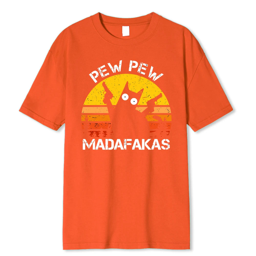 Madafakas Graphic Tee: Cat with Dual Guns - Breathable Cotton T-Shirt for Men