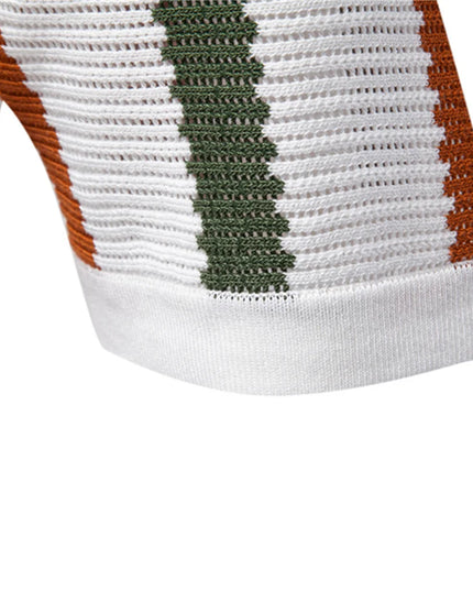 Men's Ribbed Knit Striped Polo T-Shirt