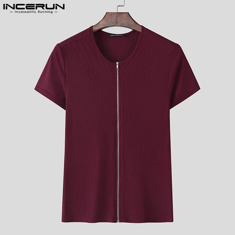 Incerun Men's Zipper Design Compression Sweater – Stylish and Comfortable Athletic Wear