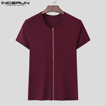 Incerun Men's Zipper Design Compression Sweater – Stylish and Comfortable Athletic Wear