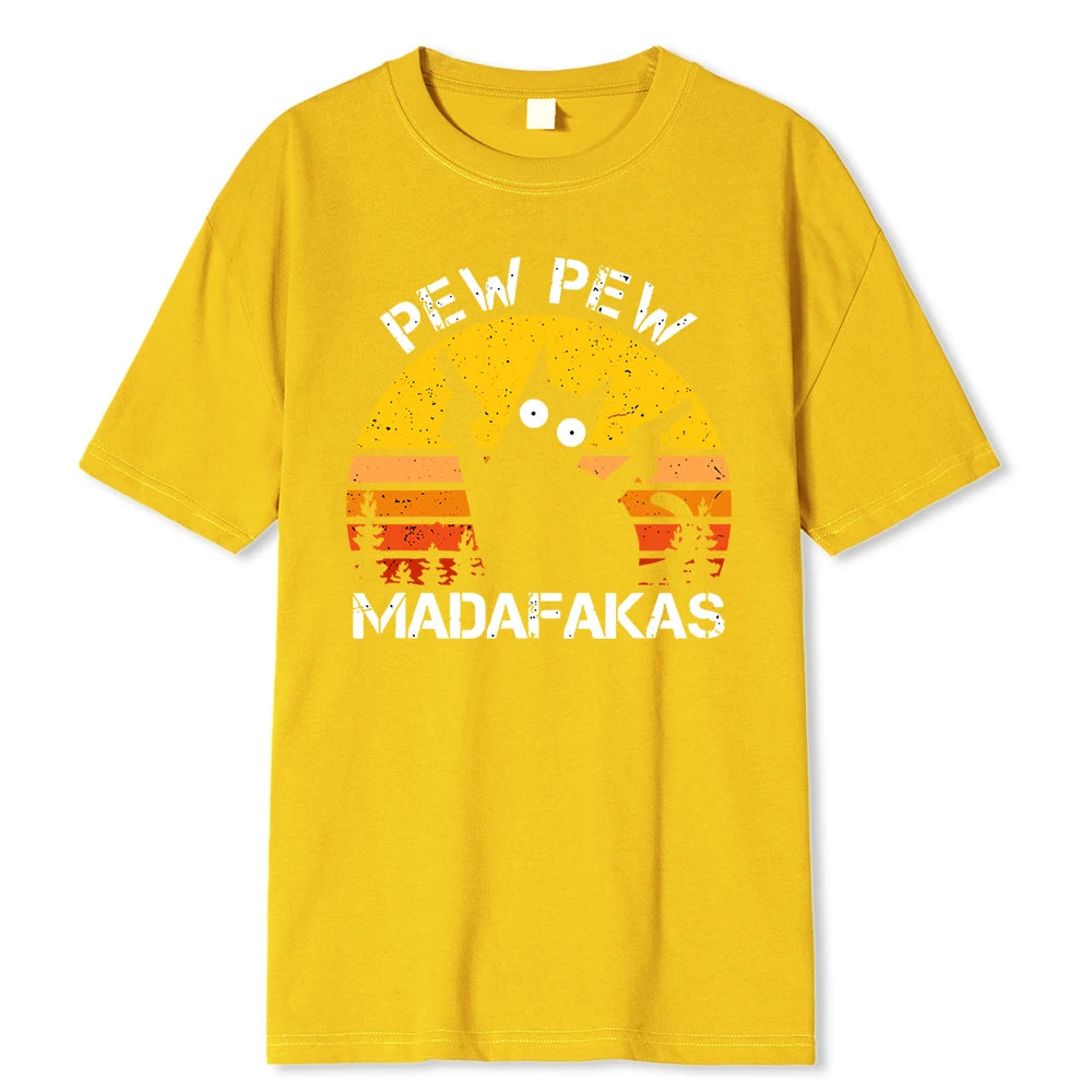 Madafakas Graphic Tee: Cat with Dual Guns - Breathable Cotton T-Shirt for Men