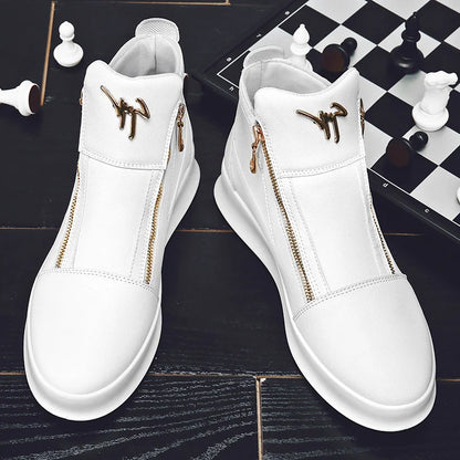 Men's Zippered High-Top Faux Leather Sneakers