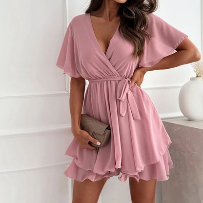 Slim Fit Short Sleeve Chiffon Dress for Women