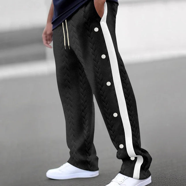 Men's Loose Fit Drawstring Joggers with Side Buttons