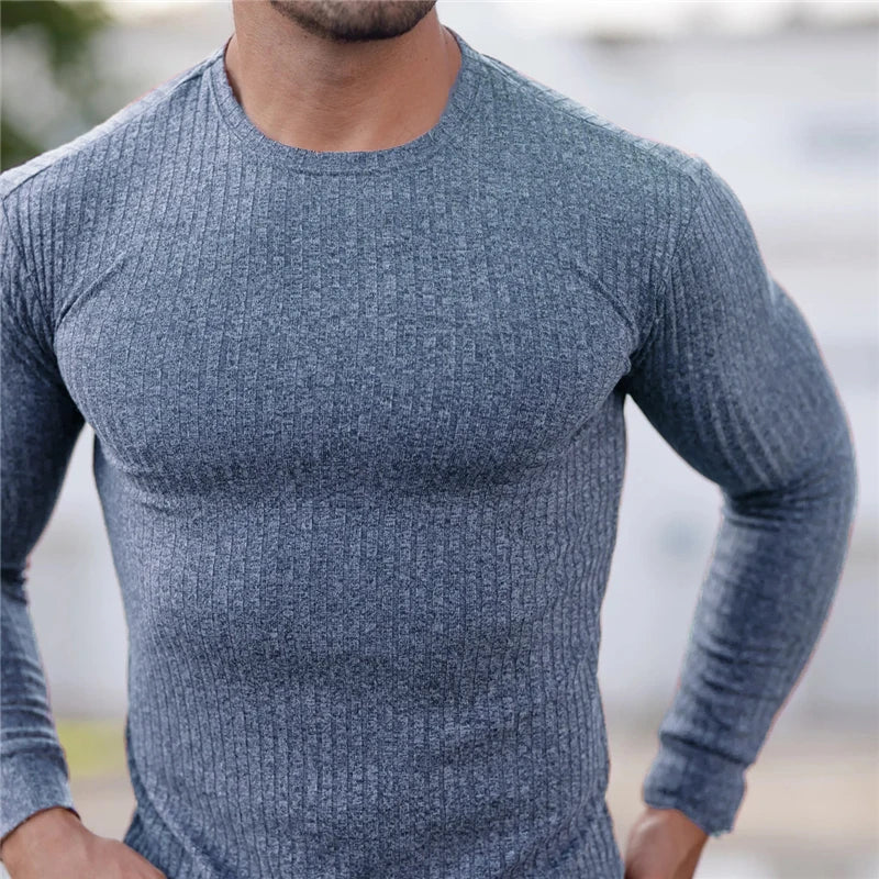 Men's Slim Fit Knitted Sweater - Breathable, Casual, Elastic, Stretch Fabric