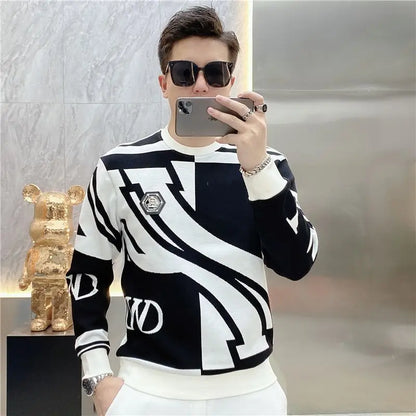 Men's Contrast Long Sleeve Sweatshirt with Stripe Print