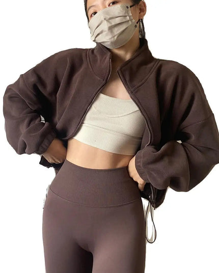 Women's High-Waist Casual Zip-Up Jacket with High Collar