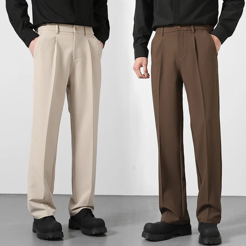 Men's Loose Fit Pants - Classic Straight Leg Drape Trousers for Men