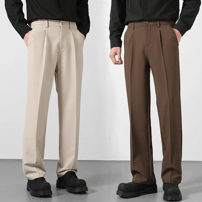 Men's Loose Fit Pants - Classic Straight Leg Drape Trousers for Men