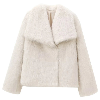 Women’s Plush Faux Fur Crop Jacket - Long Sleeve Stylish Coat