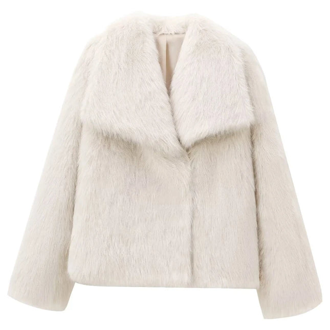Women’s Plush Faux Fur Crop Jacket - Long Sleeve Stylish Coat
