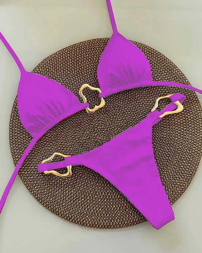 High-Waisted Two Piece Thong Bikini Set for Women