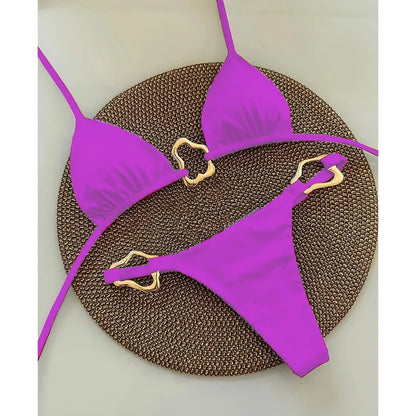 High-Waisted Two Piece Thong Bikini Set for Women