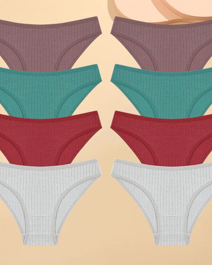 Set of 8 Cotton Striped Low-Rise Stretchy Panties for Women