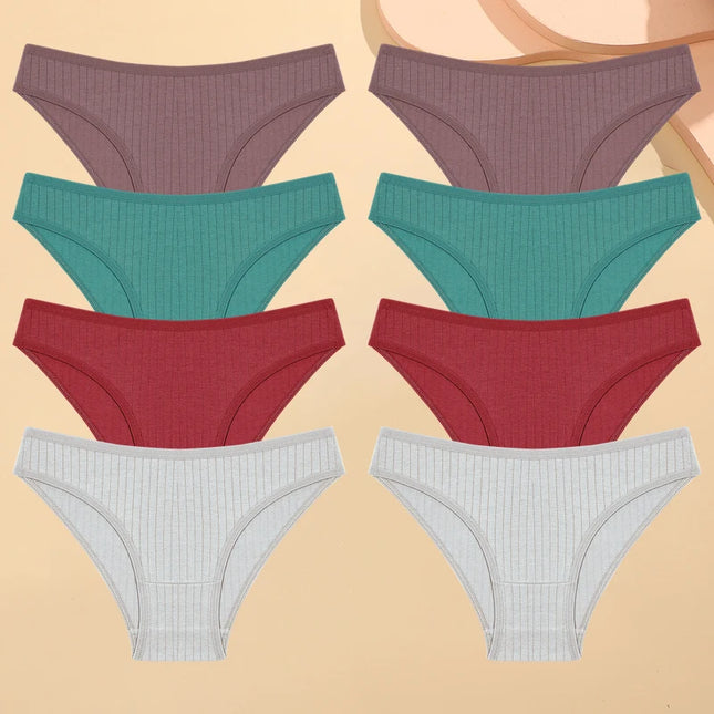 Set of 8 Cotton Striped Low-Rise Stretchy Panties for Women