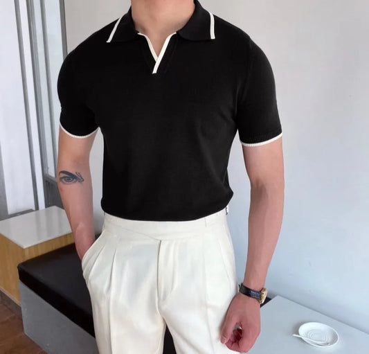 Men's Short Sleeve Polo Shirt with Turn-Down Collar