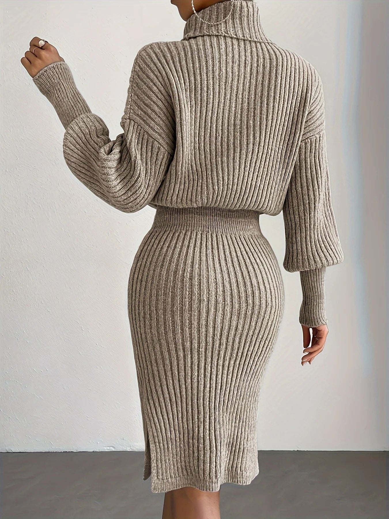 Women's Casual Turtleneck Knitted Pullover Dress – Cozy Knit Sweater Dress for Women