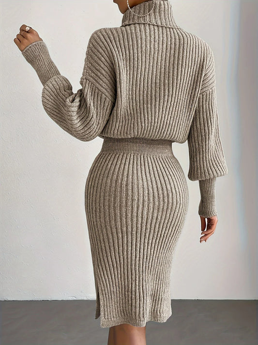 Women's Casual Turtleneck Knitted Pullover Dress – Cozy Knit Sweater Dress for Women