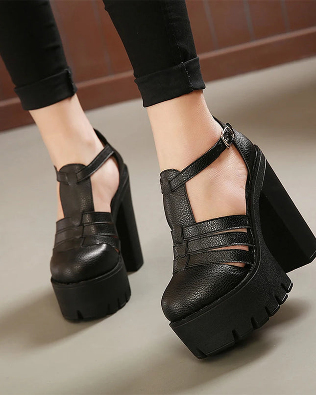 Women's  Closed-Toe Block Heeled Sandals with Ankle Buckle Strap