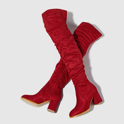 Women's Over-the-Knee Boots - Toe Zip, Thigh-High Shoes with Square Heels