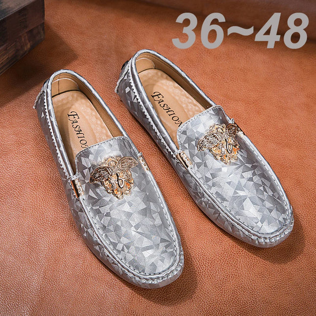 Men's Faux Leather Loafers - Slip-On Flat Dress Shoes for Men